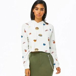 Forever 21 off white food print cropped hoodie